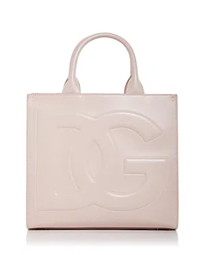 Dolce & Gabbana Embossed Logo Leather Tote In Light Pink