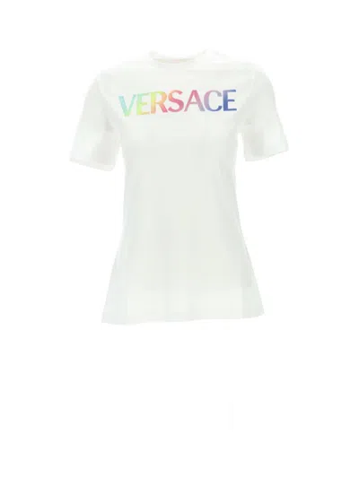 Versace Logo Printed Crewneck T-shirt In White