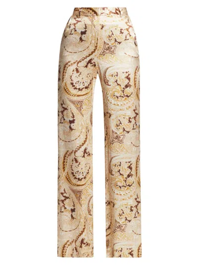 L Agence Pilar Wide-leg Pant In Ivory Multi Boute Paisley