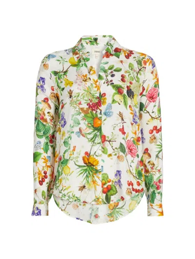 L Agence Holly Blouse In White Multi Mix Botanical