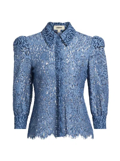 L Agence Andrea Lace Blouse In Indigo Lace
