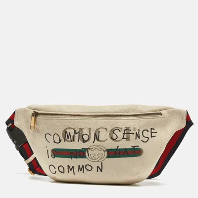 Pre-owned Gucci Off White Leather Logo Web Belt Bag