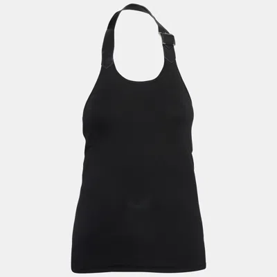 Pre-owned Ralph Lauren Black Leather Strap Rib Knit Tank Top Xs
