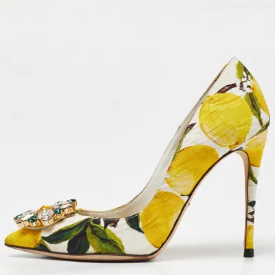 Pre-owned Dolce & Gabbana Multicolor Floral Print Brocade Fabric Crystal Embellished Pumps Size 35