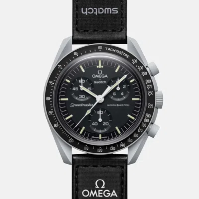 Pre-owned Omega Grey Velcro Moon Swatch Mission To The Moon 42 Mm In Black