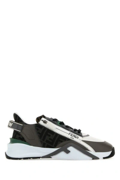 Fendi Man Multicolor Leather And Fabric Flow Sneakers