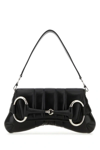 Gucci Black Medium  Horsebit Chain Leather Shoulder Bag