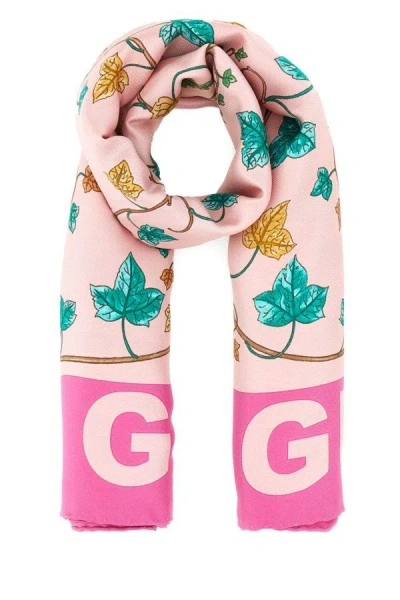 Gucci Printed Silk Foulard In Pink