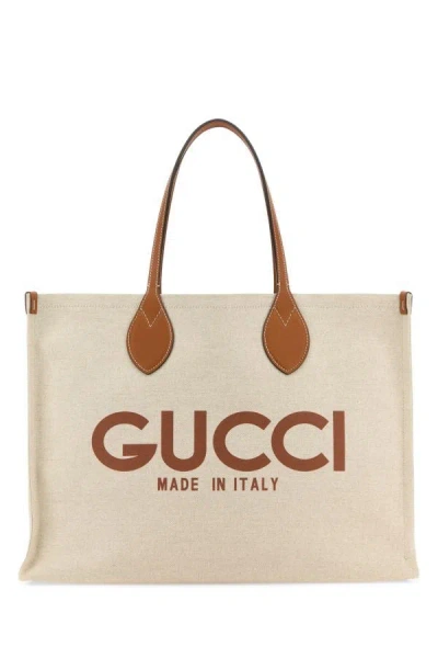 Gucci Woman Sand Canvas Shopping Bag In Brown