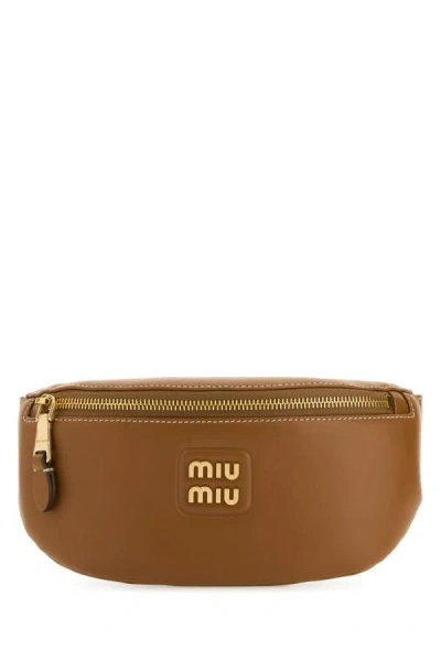 Miu Miu Woman Caramel Leather Belt Bag In Brown