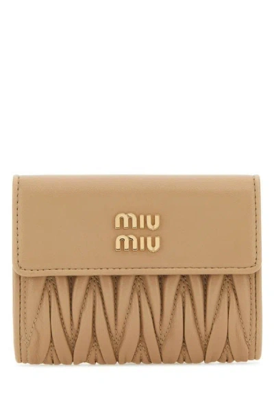 Miu Miu Woman Sand Leather Wallet In Brown