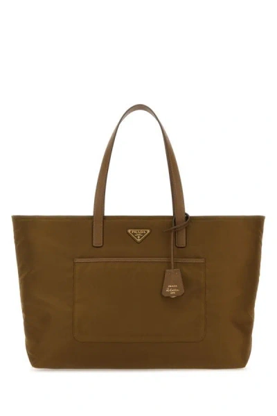 Prada Woman Mud Re-nylon Large Re-edition 1978 Shopping Bag In Brown
