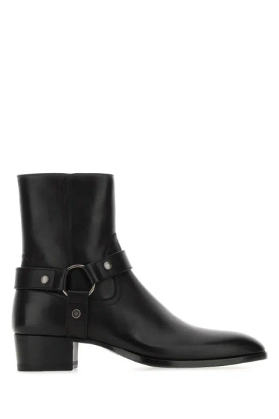 Saint Laurent Man Black Leather Ankle Boots