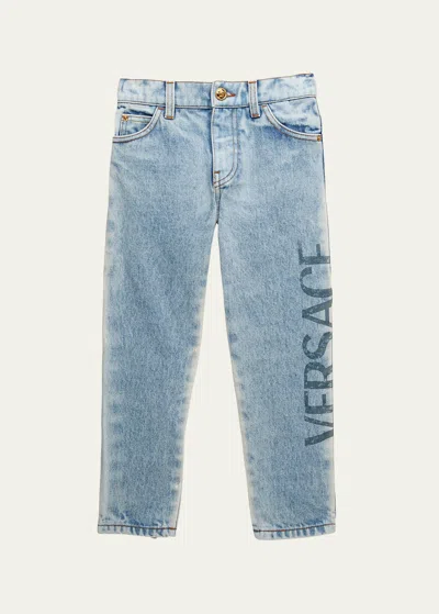 Versace Kids' Logo-print Jeans In Blue