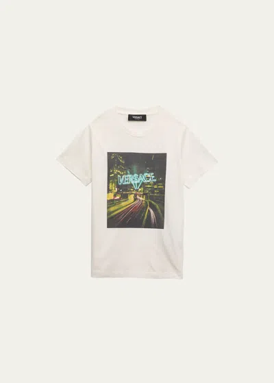 Versace Kids' Dragon-print Cotton T-shirt In Whitemulticolor