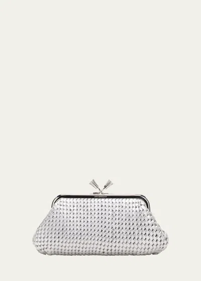 Anya Hindmarch Maud Plaited Metallic Leather Clutch Bag In Silver