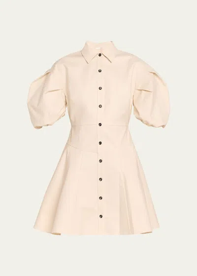 Alexis Joan Puff Sleeve Stretch Cotton Mini Shirt Dress In Ivory