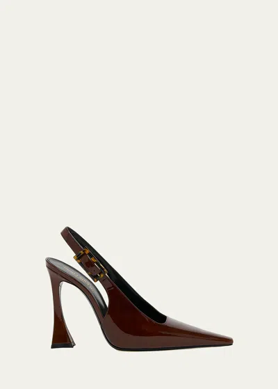 Saint Laurent Stone Glossy Slingback Pumps In Burnished Wood