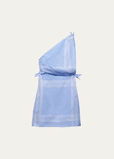 Prada Checked Cotton Mini-dress In Light Blue
