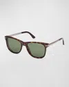 Tom Ford Men's Sinatra Acetate Square Sunglasses In Shiny Dark Havana Green Lenses