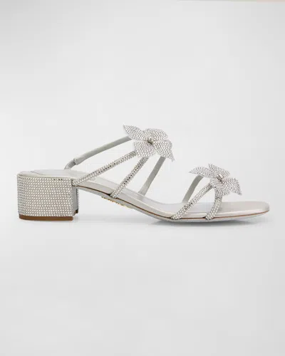 René Caovilla Floraine Crystal Flowers Slide Sandals In Grey/silver