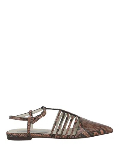 Stella Mccartney Snake Embossed Strappy Flats In Brown