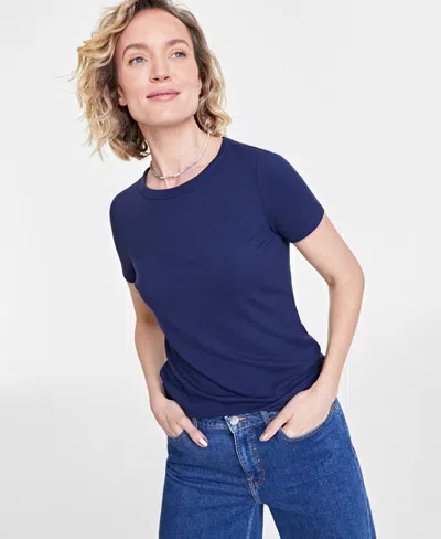 On 34th Women's Ribbed T-shirt, Xxs-4x, Created For Macy's In Intrepid Blue