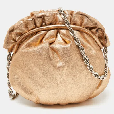 Elie Tahari Gold Leather Pleated Frame Crossbody Bag In Beige