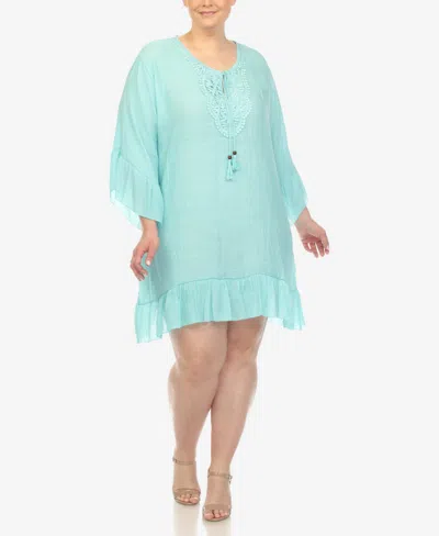 White Mark Plus Size Sheer Embroidered Knee Length Cover Up Dress In Mint