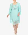 White Mark Women's Plus Size Crocheted Fringed Trim Dress Cover Up In Green