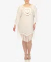 White Mark Women's Plus Size Crocheted Fringed Trim Dress Cover Up In White