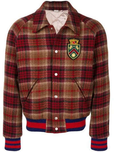 Gucci Appliquéd Checked Wool And Cotton-blend Felt Bomber Jacket In Red