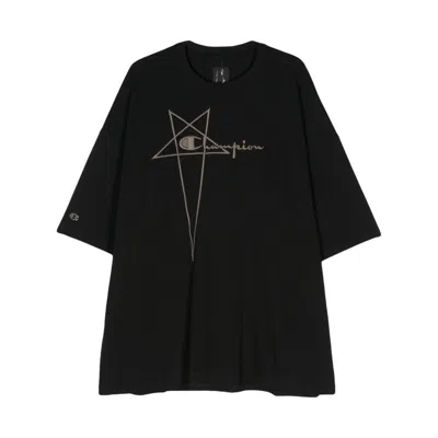 Rick Owens X Champion Logo-embroidered T-shirt In Black