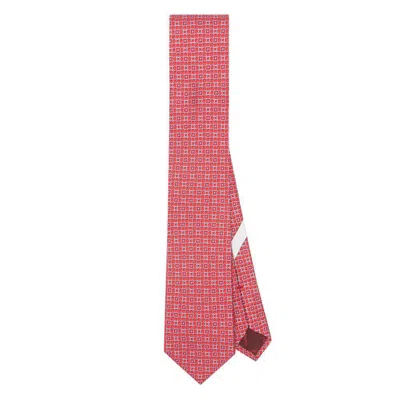 Ferragamo Geometric Gancini-print Silk Tie In Red