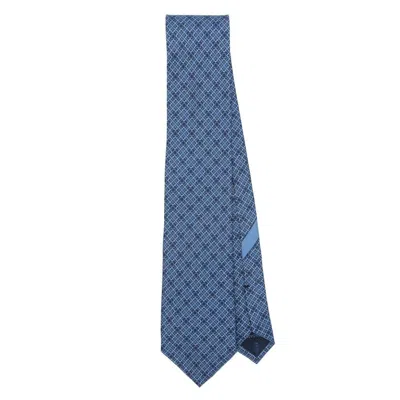 Ferragamo Check Gancini-print Silk Tie In Blue