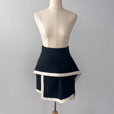 Pre-owned Alexander Mcqueen Black Mini Skirt With Layered Detail, White Trim Detail