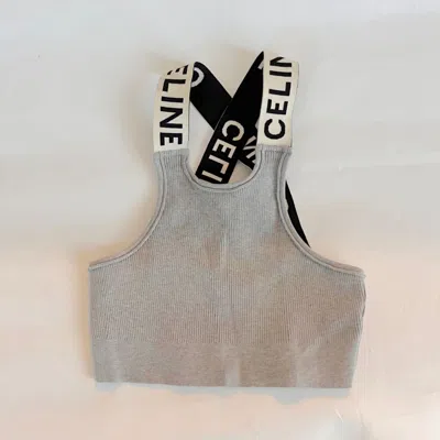 Pre-owned Celine Grey Ribbed Logo Strap Bra