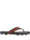 Gucci Men's Web Leather Thong Sandals In Black
