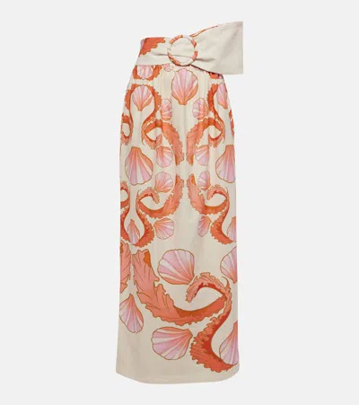 Adriana Degreas Seashell Cotton Maxi Skirt In Multicoloured