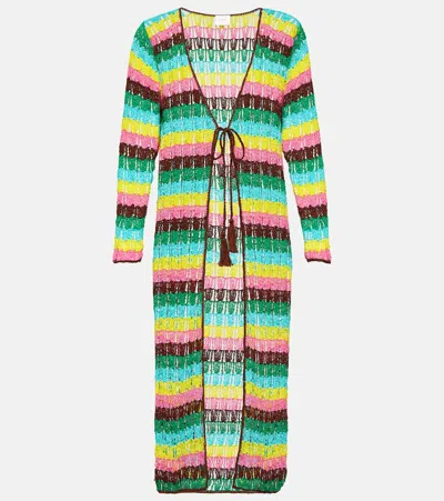 Anna Kosturova Striped Crochet Cotton Beach Cover-up In Multicoloured