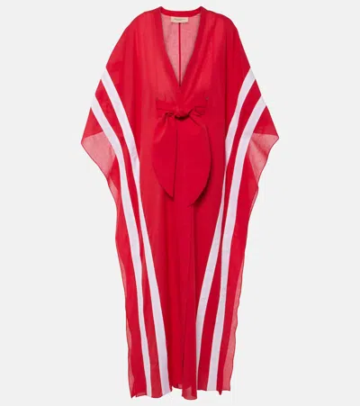 Adriana Degreas Striped Cotton Chambray Kaftan In Red