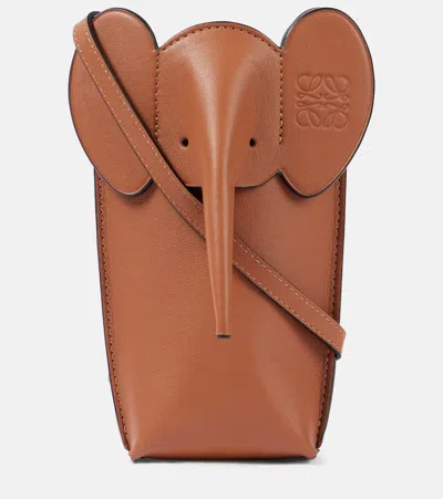Loewe Elephant Leather Pocket Pouch-on-strap In Tan