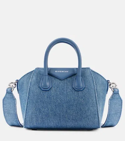 Givenchy Antigona Toy Leather-trimmed Denim Tote Bag In Blue
