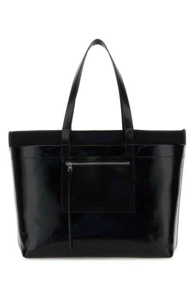 Alexander Mcqueen Man Black Canvas Shopping Bag