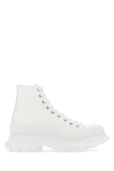 Alexander Mcqueen Man White Canvas And Rubber Tread Slick Sneakers