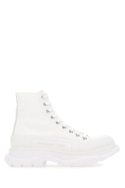 Alexander Mcqueen Woman Ivory Canvas Tread Slick Sneakers In White