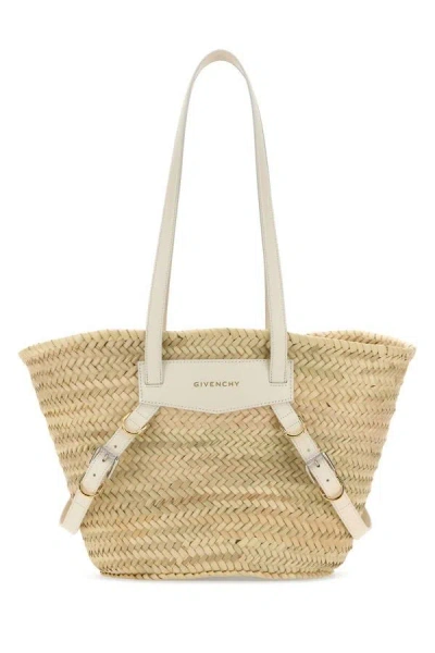 Givenchy Woman Straw Medium Voyou Basket Shopping Bag In Brown