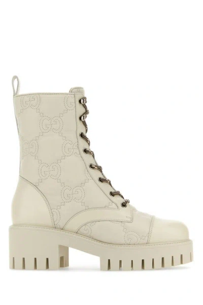 Gucci Woman Ivory Leather Ankle Boots In White