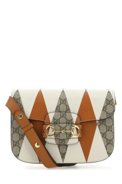 Gucci Woman Printed Gg Supreme And Leather Horsebit 1955 Shoulder Bag In Multicolor