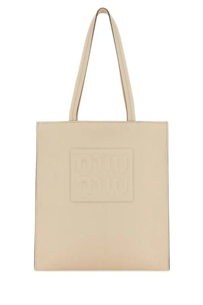 Miu Miu Woman Sand Leather Shopping Bag In Brown